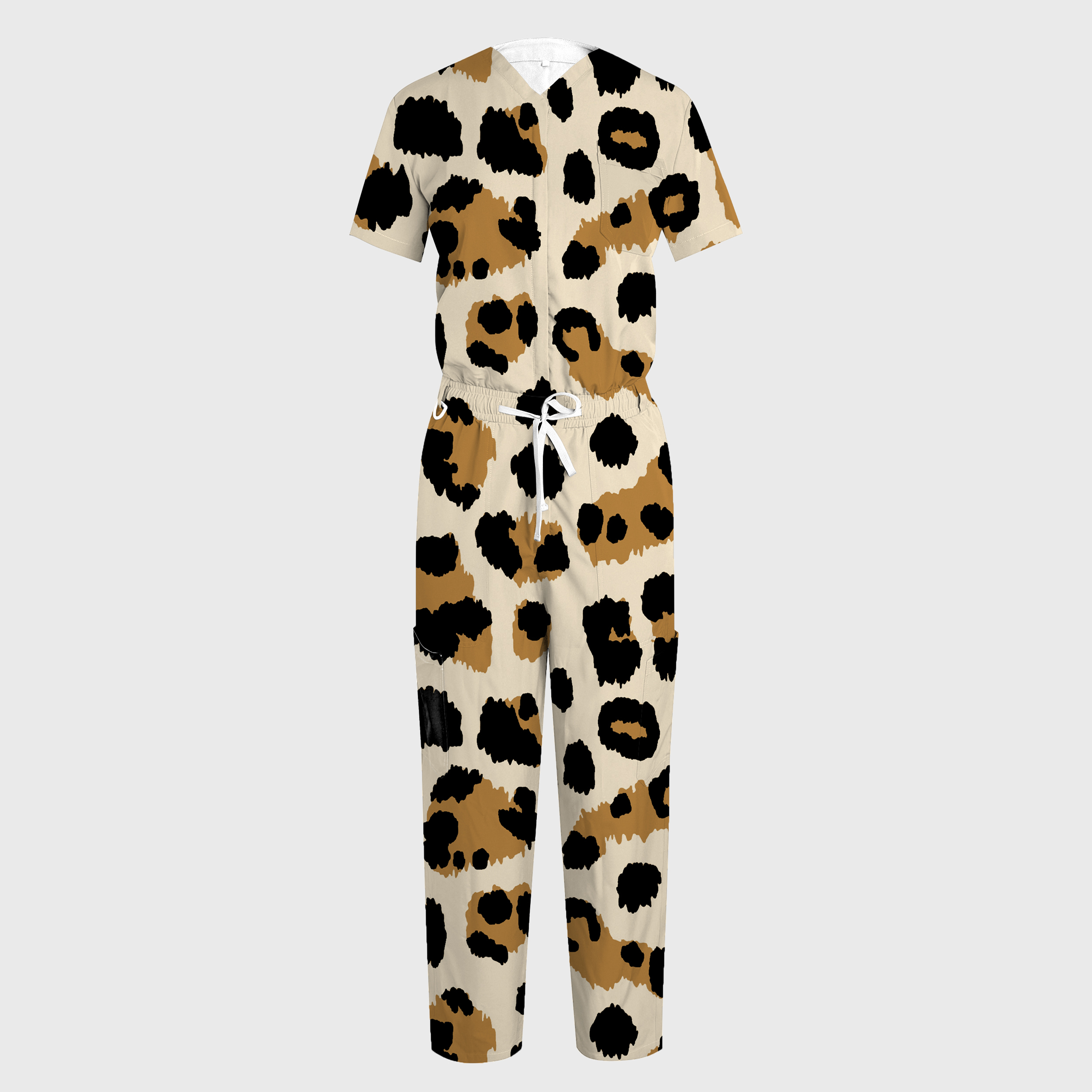 Women's Spot Print V-neck Wide Leg Jumpsuit