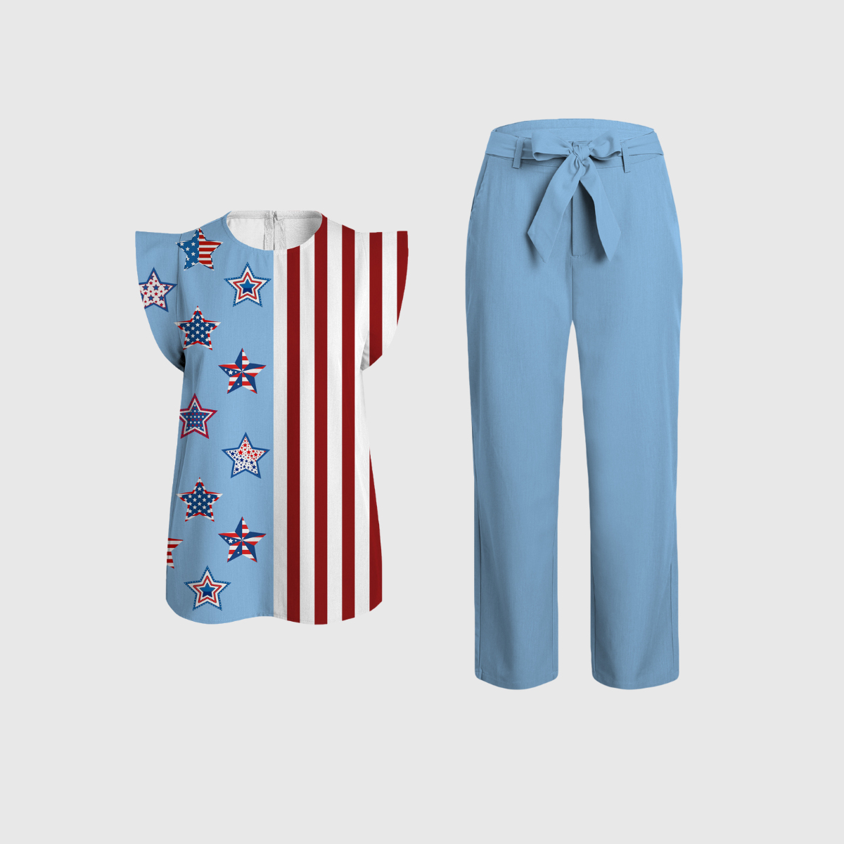Women's Independence Day Pattern Fly Sleeve Scrub Set ST6255