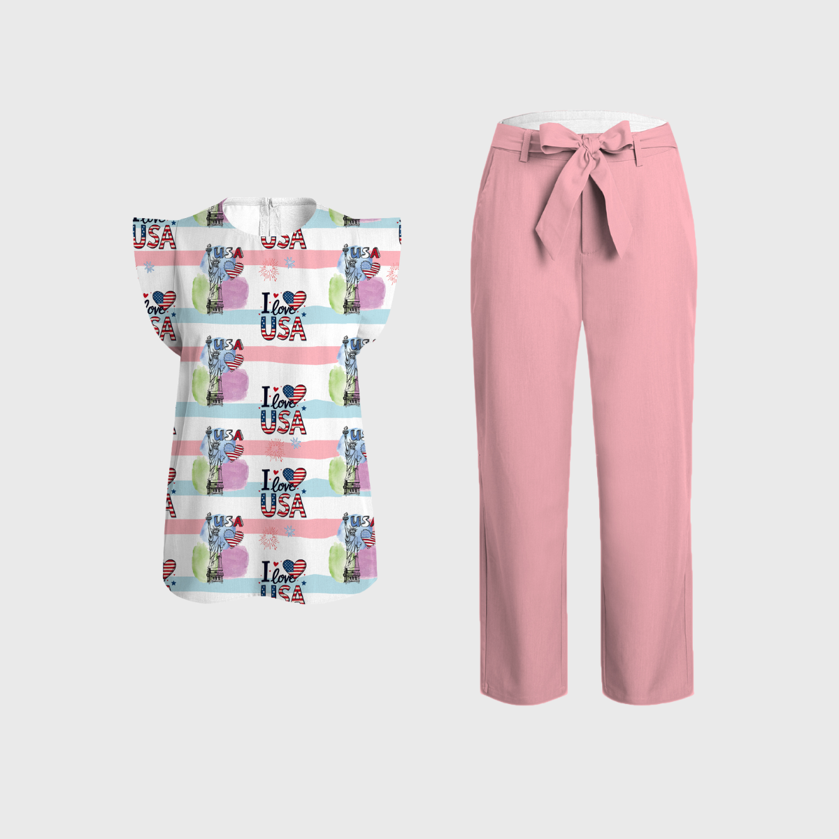 Women's Independence Day Pattern Fly Sleeve Scrub Set ST6257