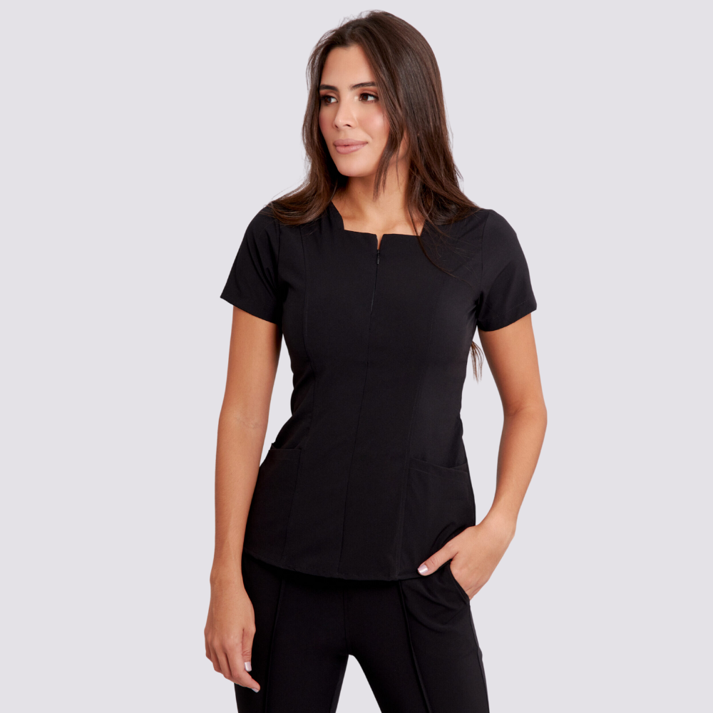 Women's Square Zipper Neckline Scrub Top
