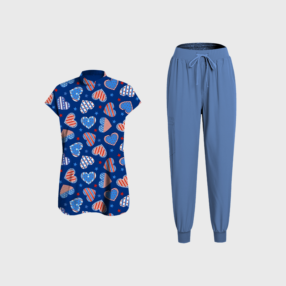 Women's Round Neck Independence Day Printed Scrub Set SI08