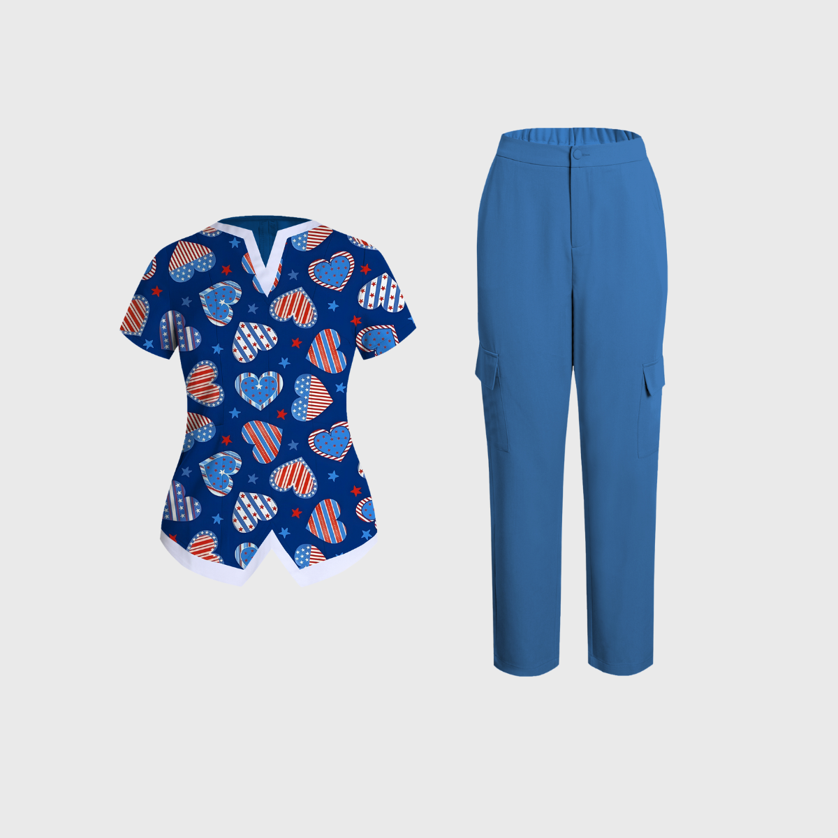 Women's V-neck Independence Day pattern Scrub Set SI05