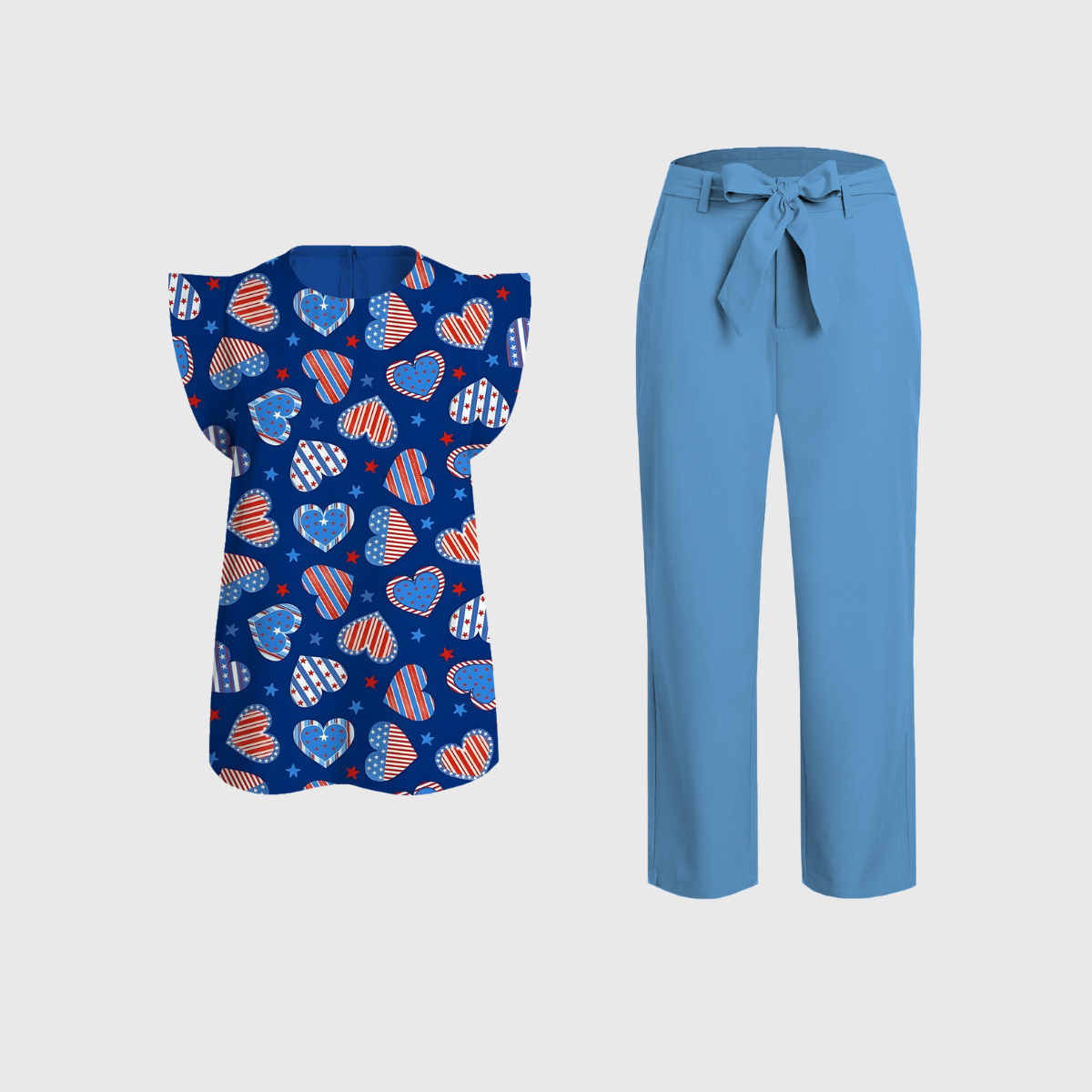 Women's Independence Day Pattern Fly Sleeve Scrub Set ST6254