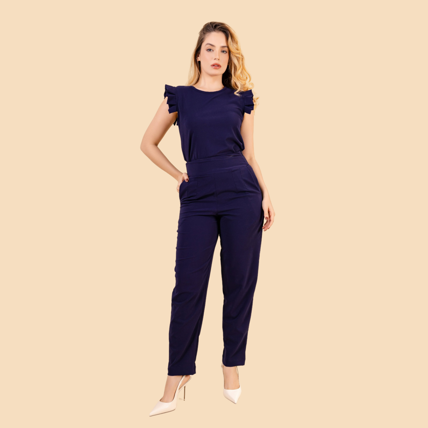 Round Neck Pleated Sleeve Scrub Top For Women