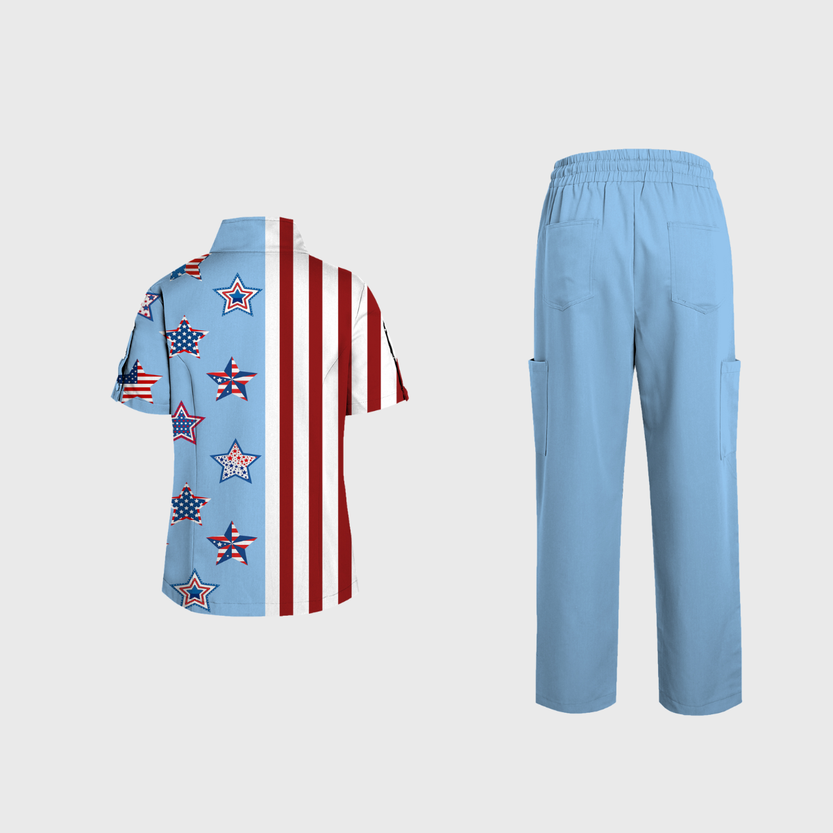 Women's V-Neck Independence Day Printed Scrub Set SI27