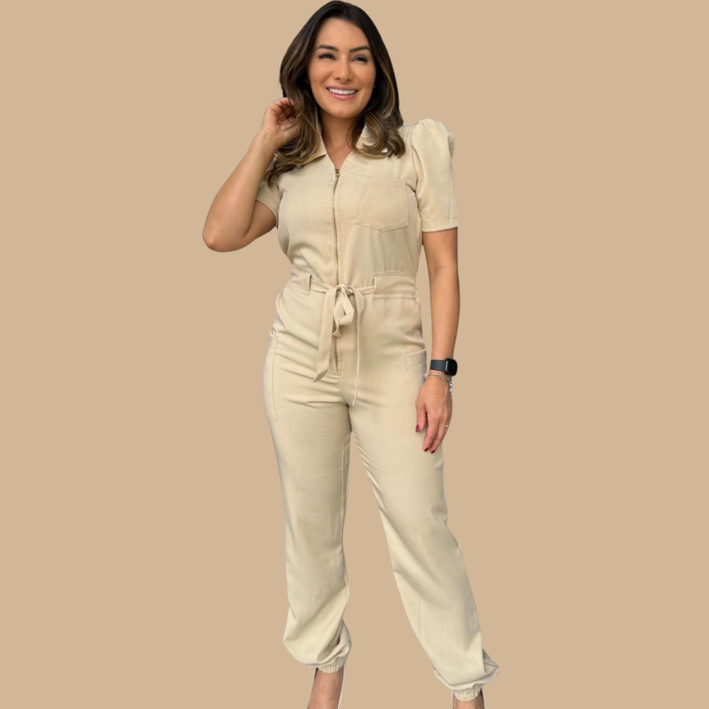 Women's Polo Neck Puff Sleeve Jumpsuit