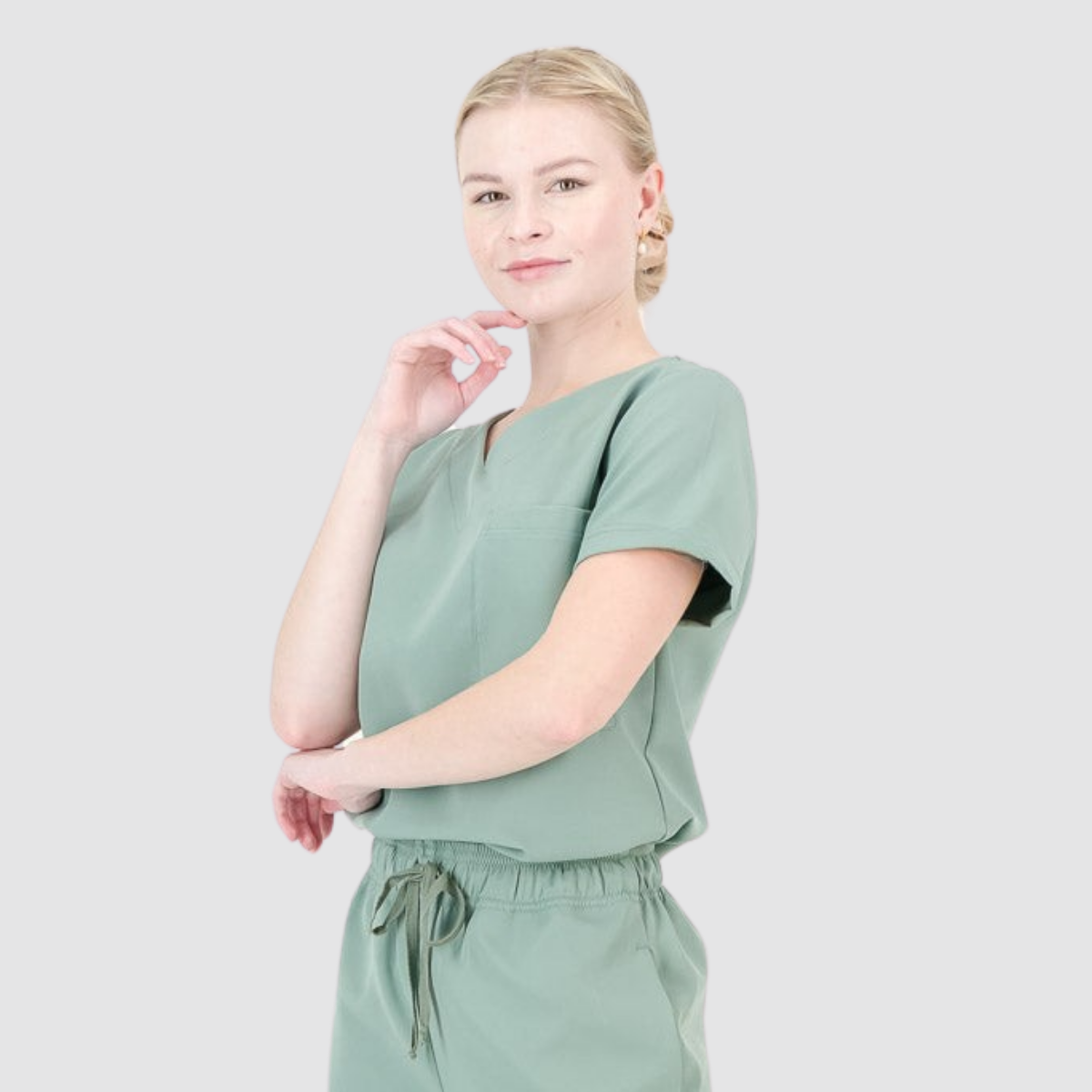 Casual and Fashionable V-neck Solid Color Scrub Top For Nurse 