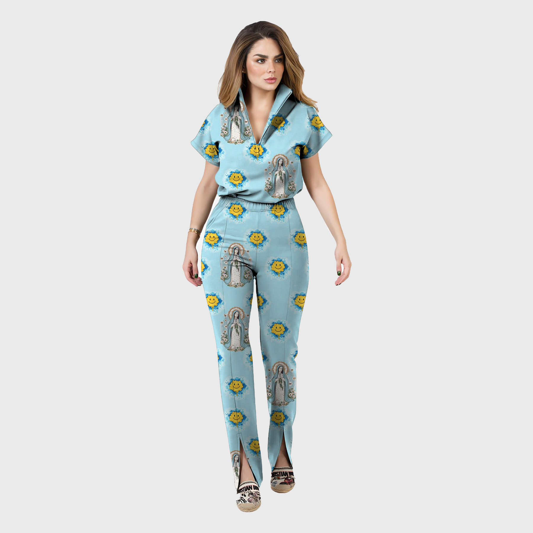 Women's Mary Statue Printed Scrub Set SP31