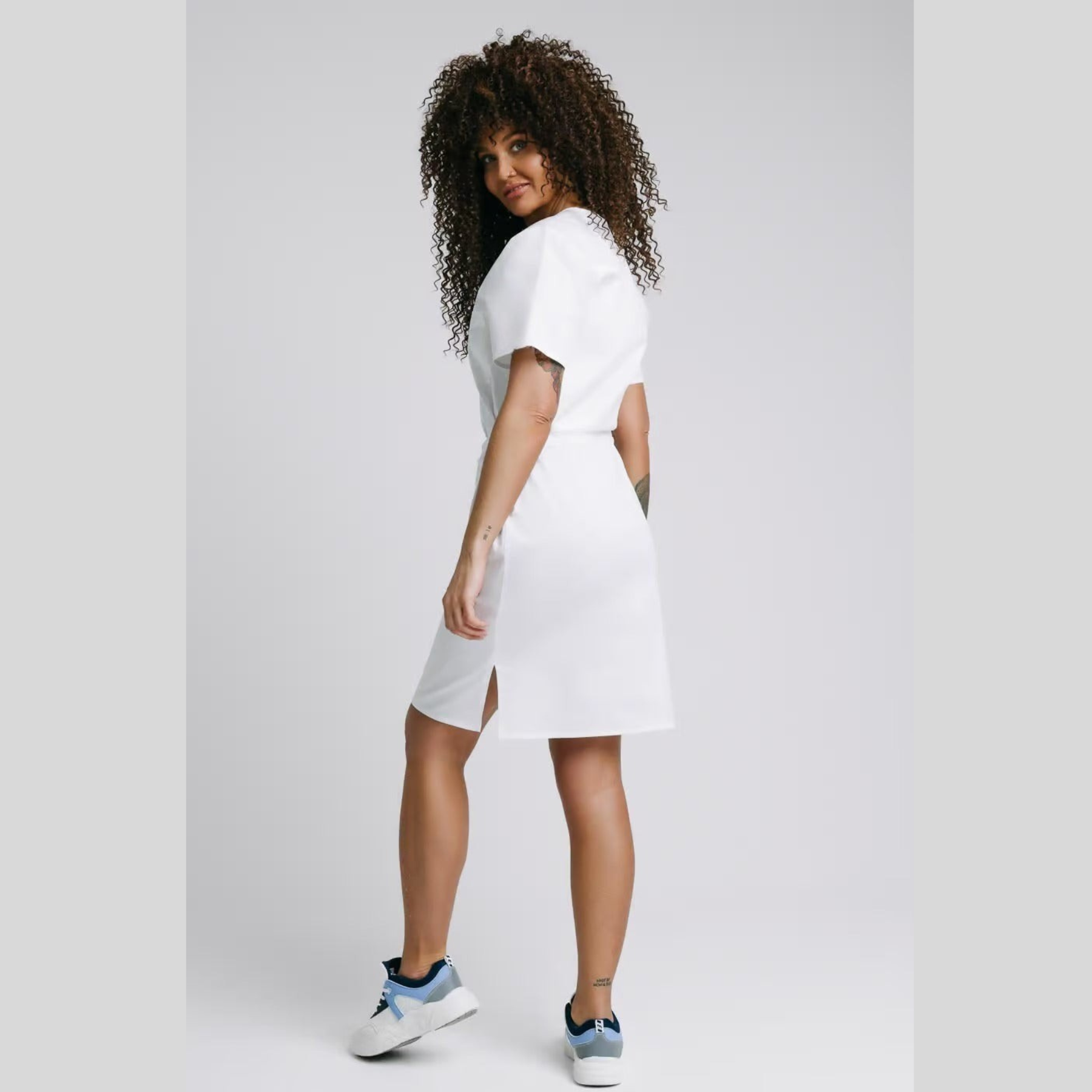Medical Casual V-Neck Elastic Waist Scrub Dress