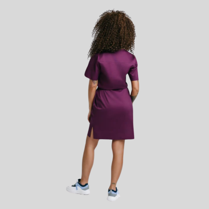 Medical Casual V-Neck Elastic Waist Scrub Dress