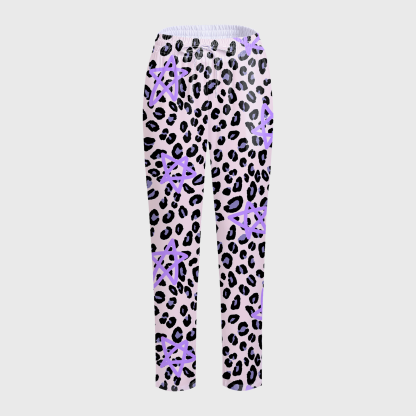 Women's Purple Star Leopard Printed Scrub Set PT03