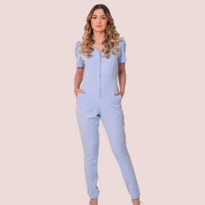 Women's V-neck Puff Sleeve Scrub Jumpsuit