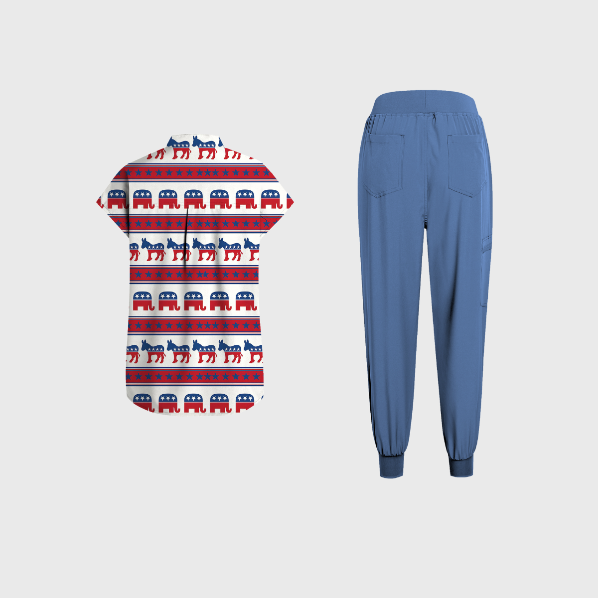 Women's Round Neck Independence Day Printed Scrub Set SI12