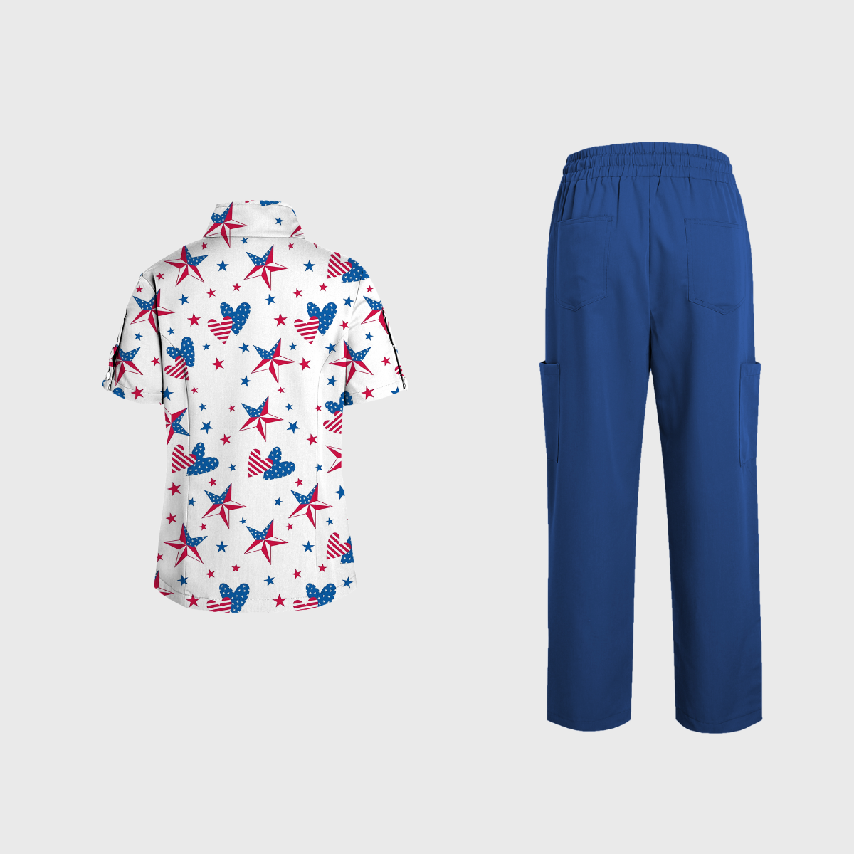 Women's V-Neck Independence Day Printed Scrub Set SI25