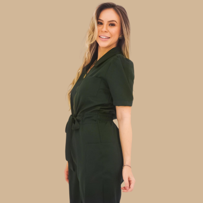 Women's Polo Neck Puff Sleeve Jumpsuit