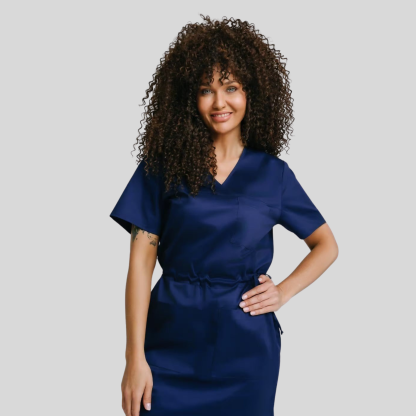 Medical Casual V-Neck Elastic Waist Scrub Dress