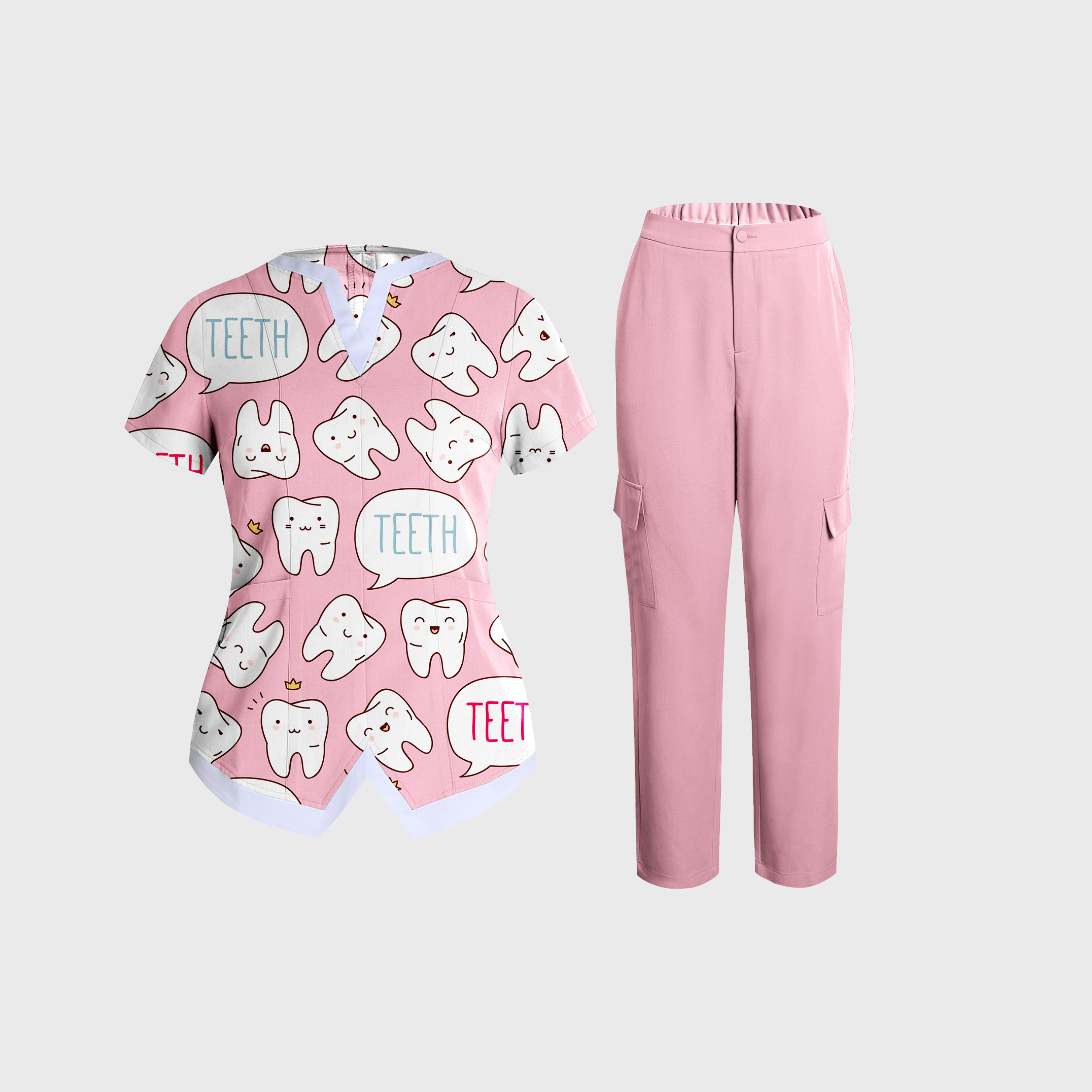 Women's Cute Teeth Collection Printed Scrub Set
