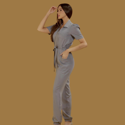 Women's Polo Neck Puff Sleeve Jumpsuit