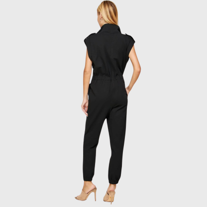 Women's High Neck Folded Sleeves with Epaulettes Jumpsuit