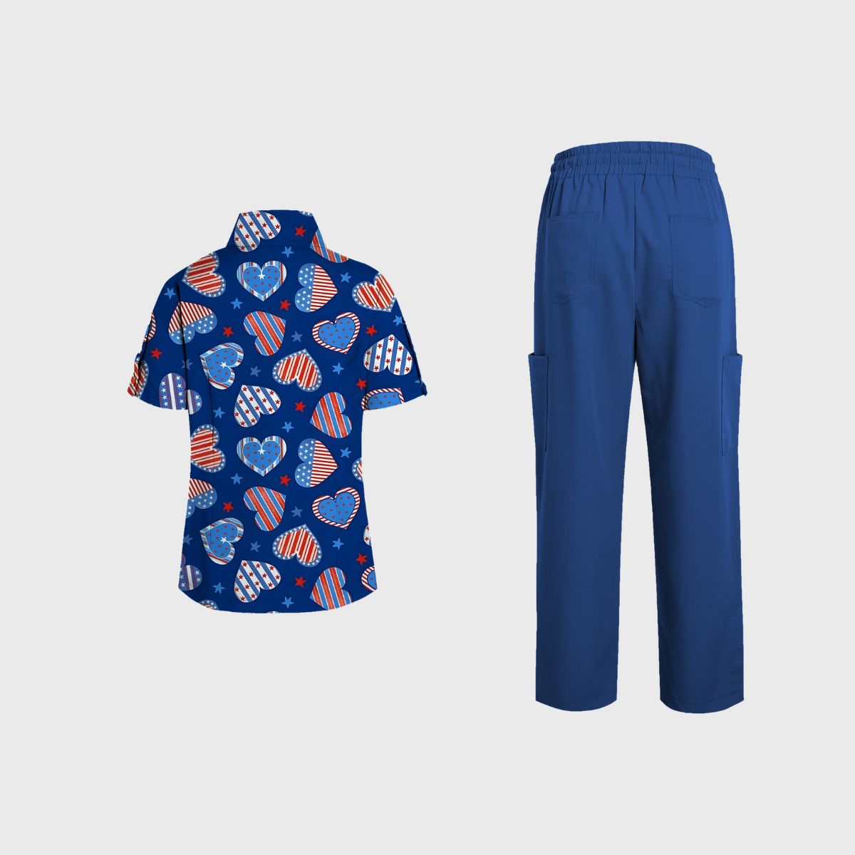 Women's V-Neck Independence Day Printed Scrub Set SI26