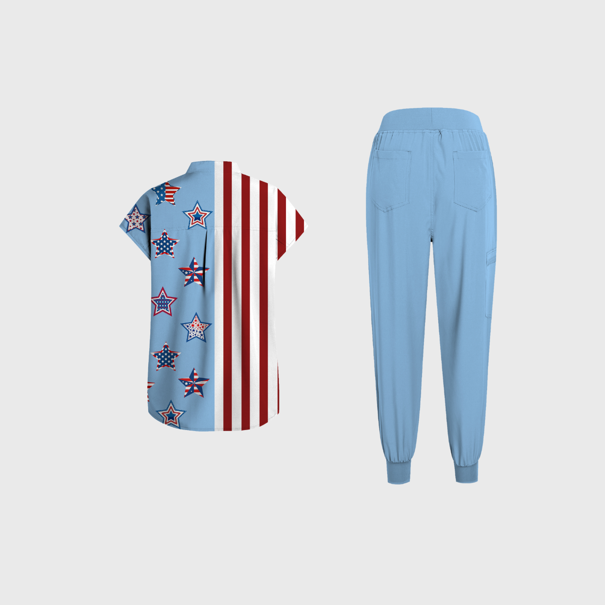 Women's Round Neck Independence Day Printed Scrub Set SI13