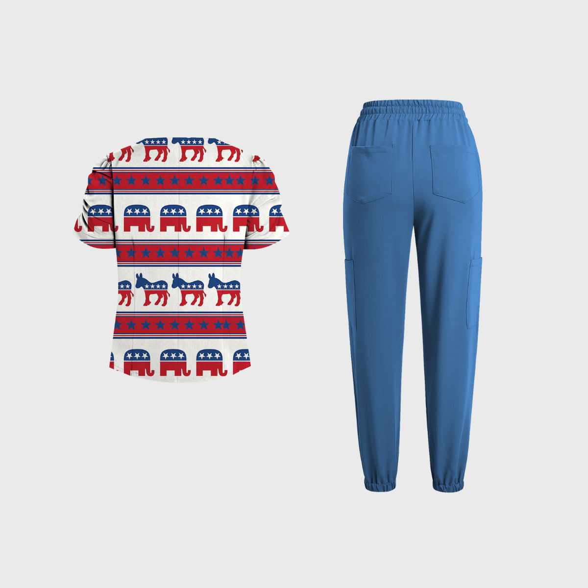 Women's V-Neck Independence Day Printed Scrub Set SI20