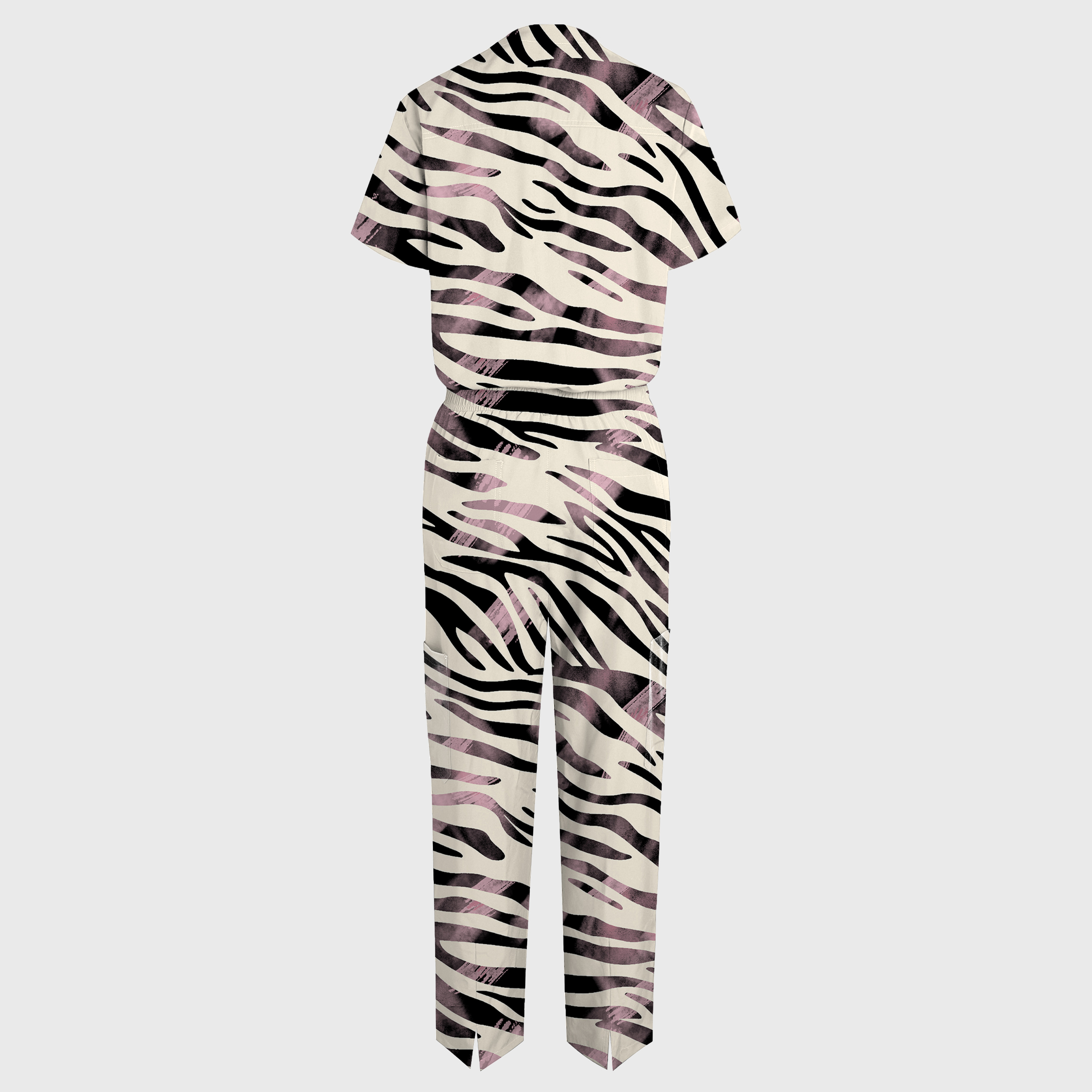 Women's Zebra Stripes V-neck Wide Leg Scrub Jumpsuit