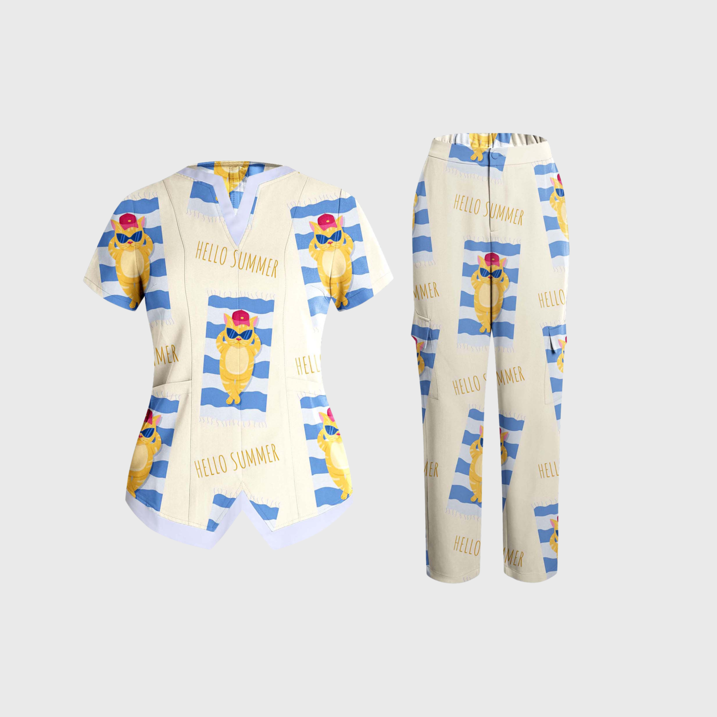Women's Cute Animal Collection Printed Scrub Set
