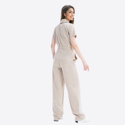 Women's Polo Neck Four Pockets Straight Leg Jumpsuit