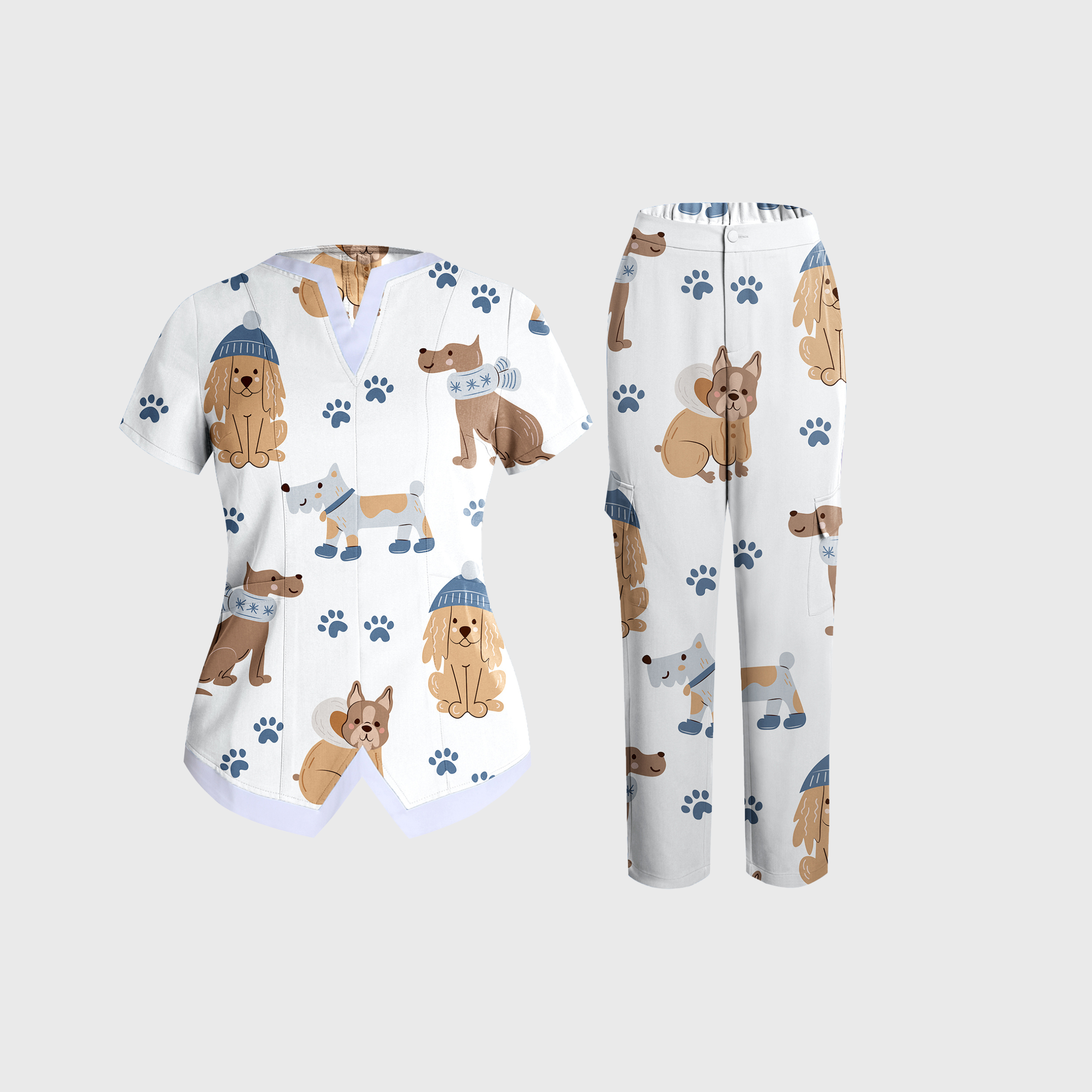 Women's Cute Animal Collection Printed Scrub Set