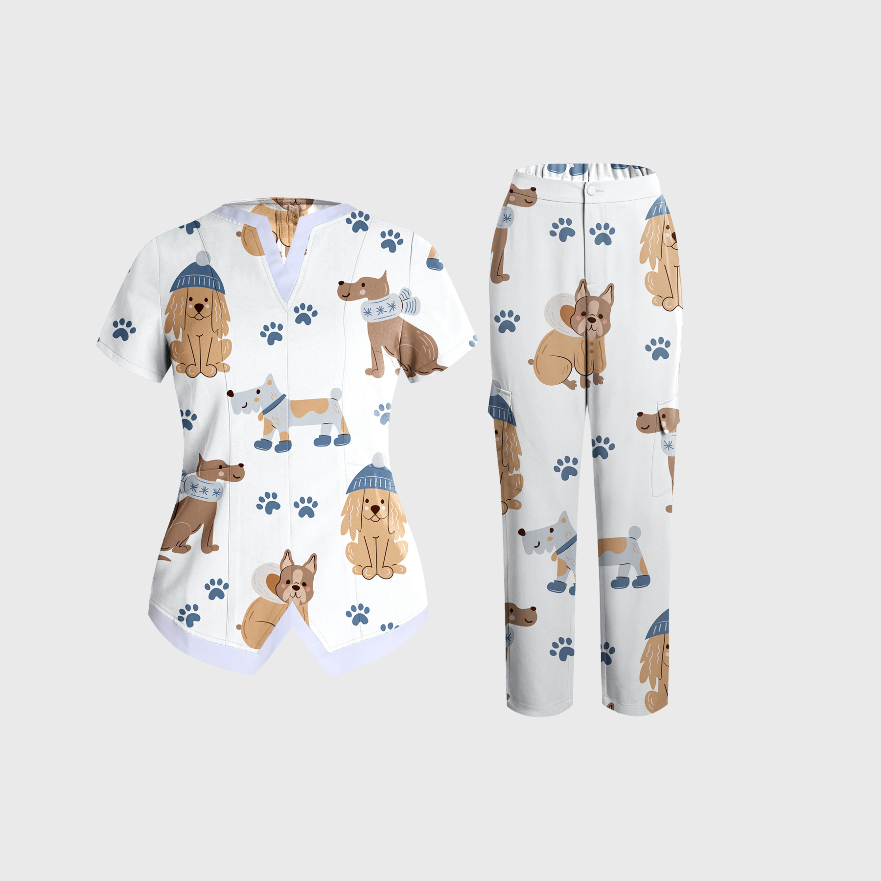 Women's Cute Animal Collection Printed Scrub Set