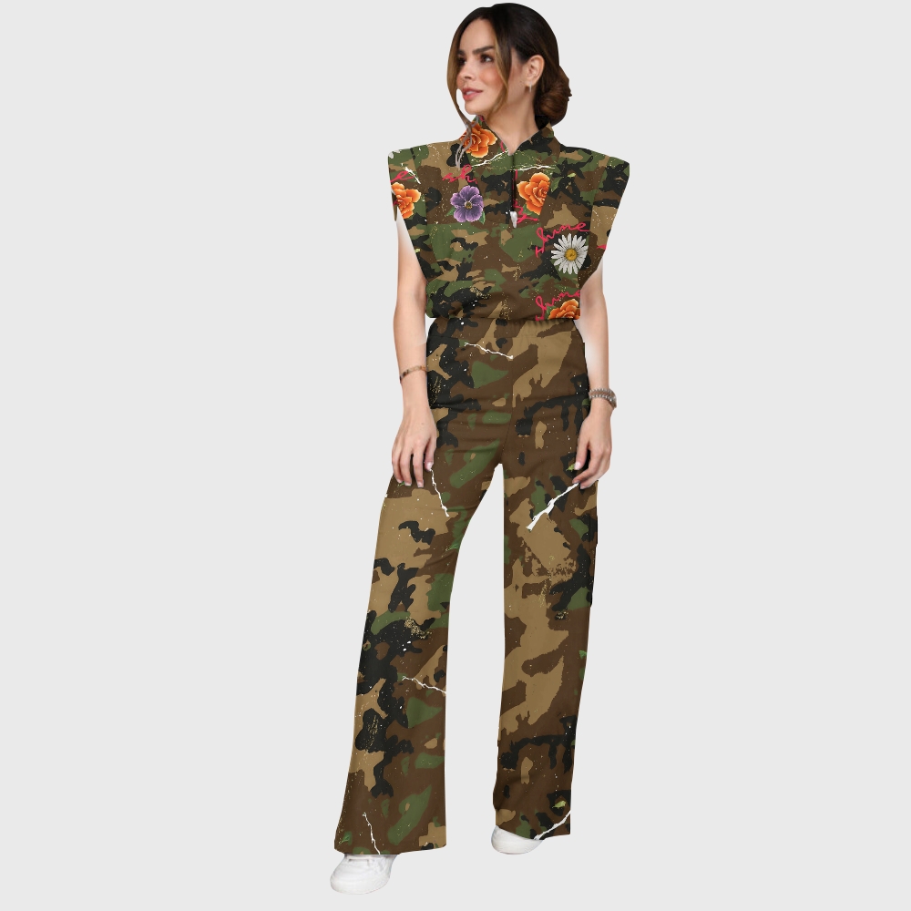 Women's Vintage Floral Camouflage Printed Scrub Set SA06