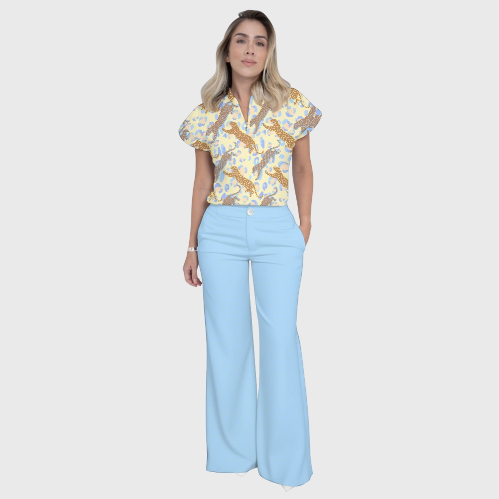 Women's Yellow Cheetah Printed Scrub Set SL01
