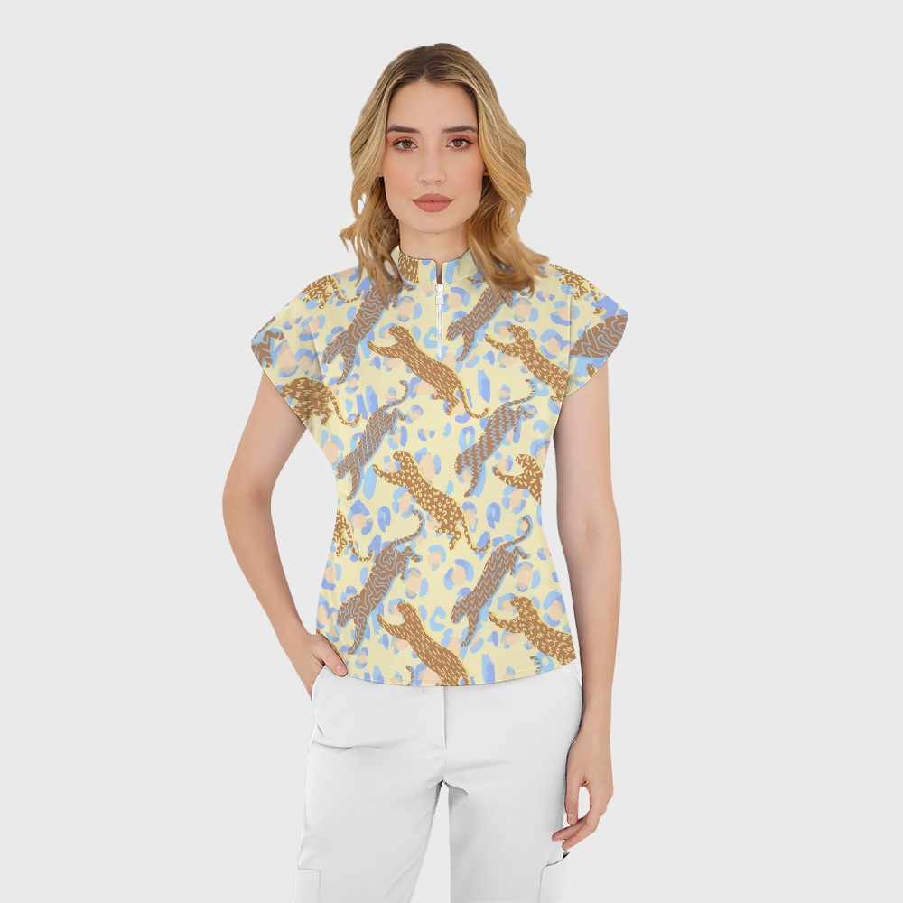 Women's Yellow Cheetah Printed Scrub Set SL01