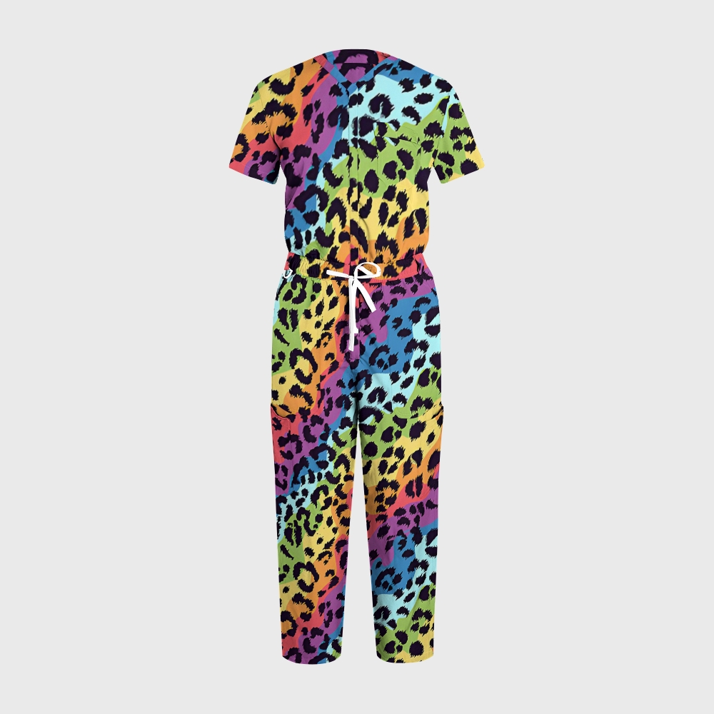 Women's V-Neck Rainbow Leopard Printed Jumpsuit JL07