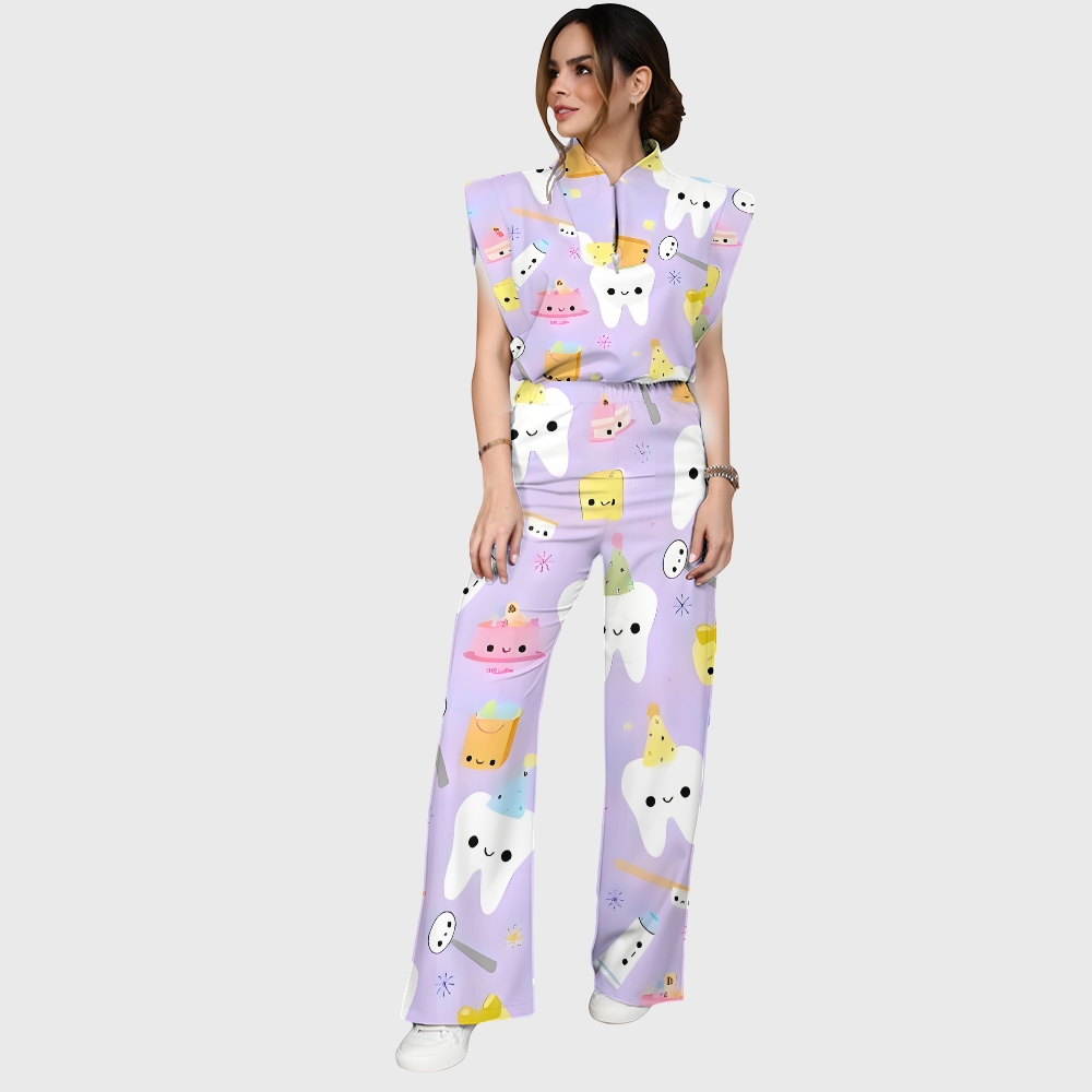 Women's Happy Birthday Teeth Printed Scrub Set ST02