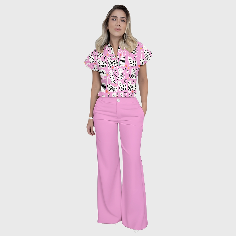 Women's Playful Kittens Printed Scrub Set ST06