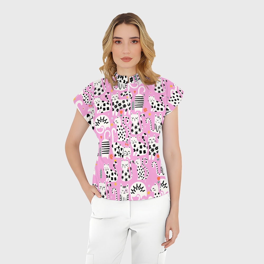 Women's Playful Kittens Printed Scrub Set ST06