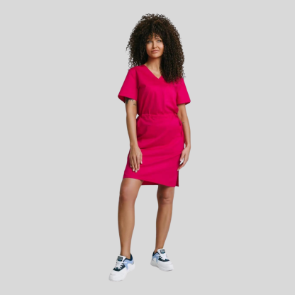Medical Casual V-Neck Elastic Waist Scrub Dress