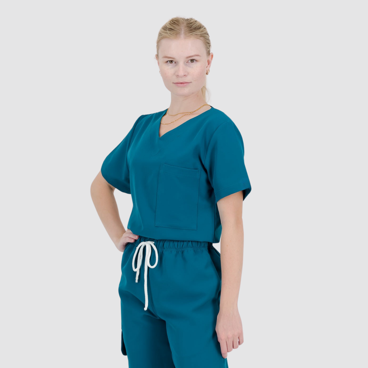 Casual and Fashionable V-neck Solid Color Scrub Top For Nurse 