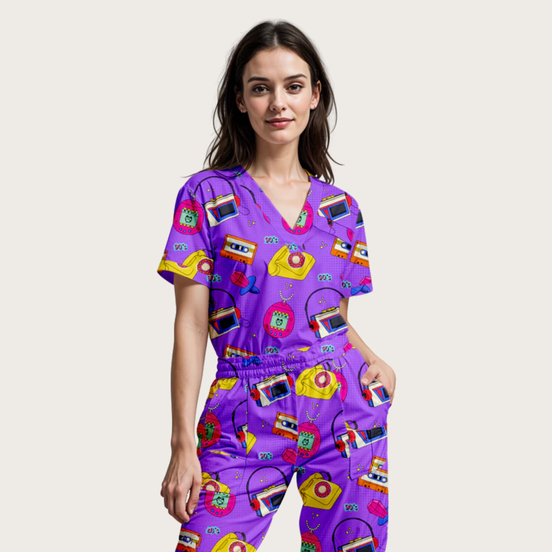 Women's Back to the 90's V-neck Scrub Set SA7