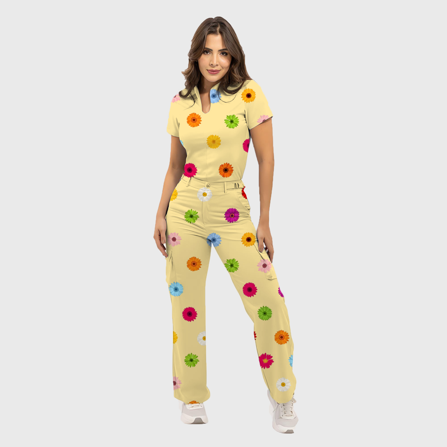 Women's Colorful Daisy Pattern Scrub Set ST6196