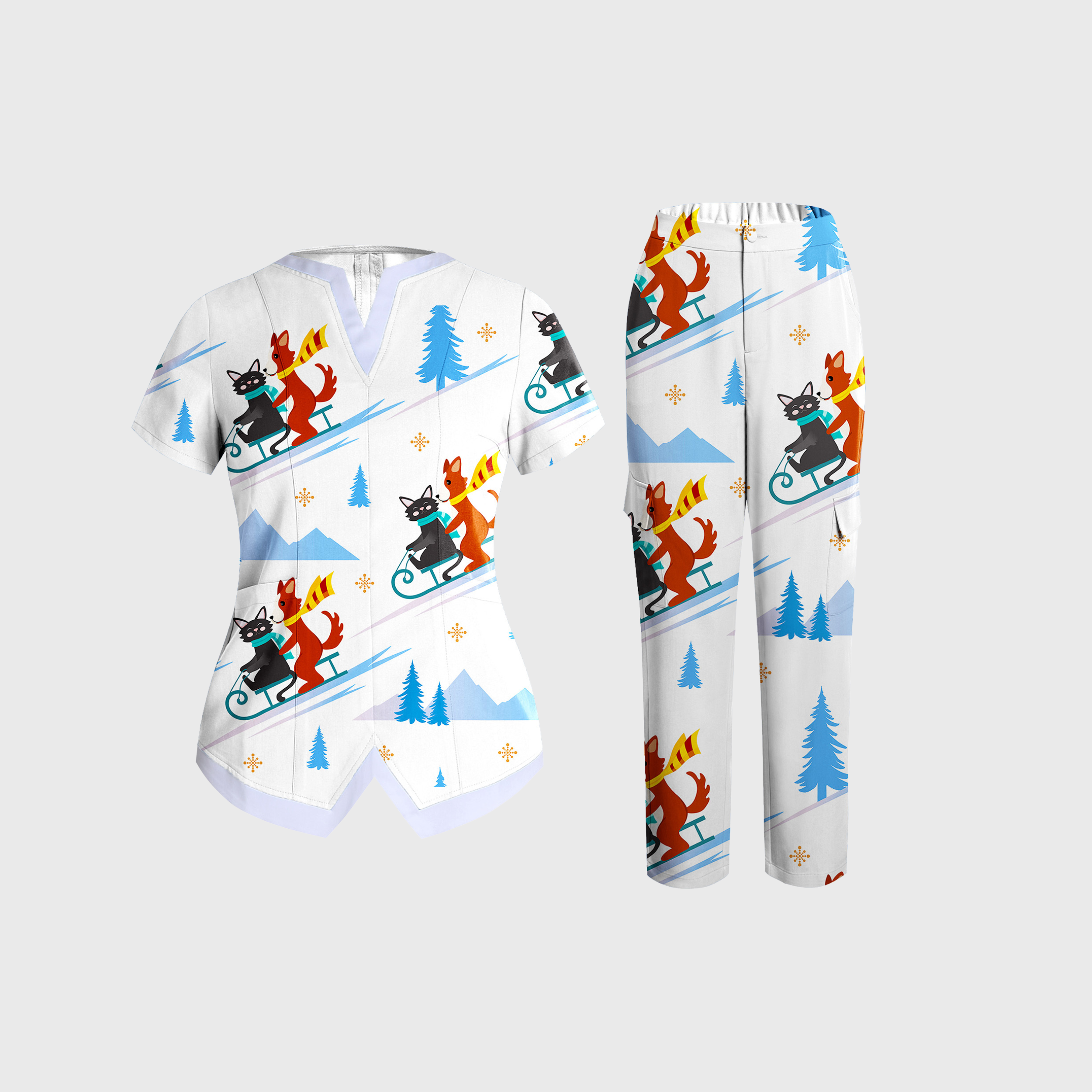 Women's Cute Animal Collection Printed Scrub Set