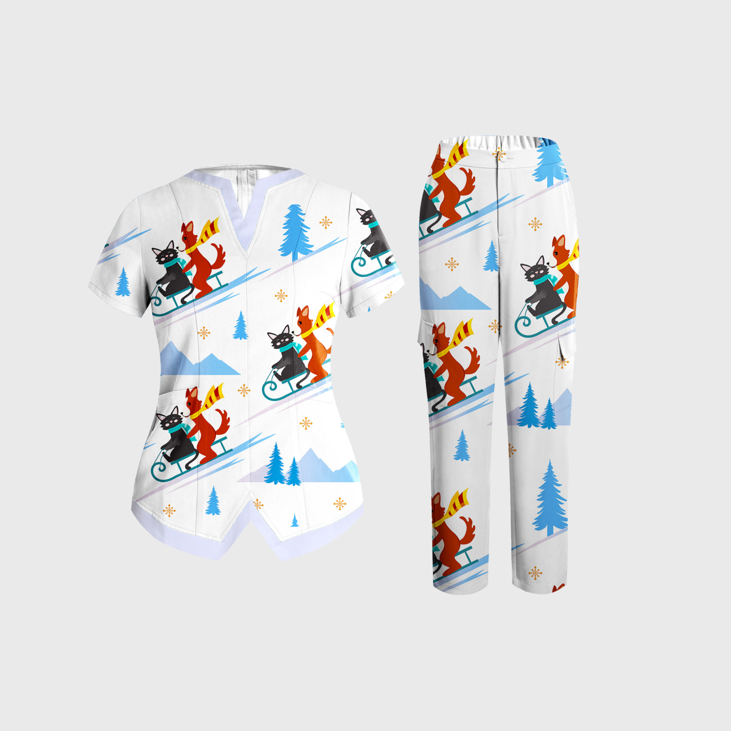 Women's Cute Animal Collection Printed Scrub Set