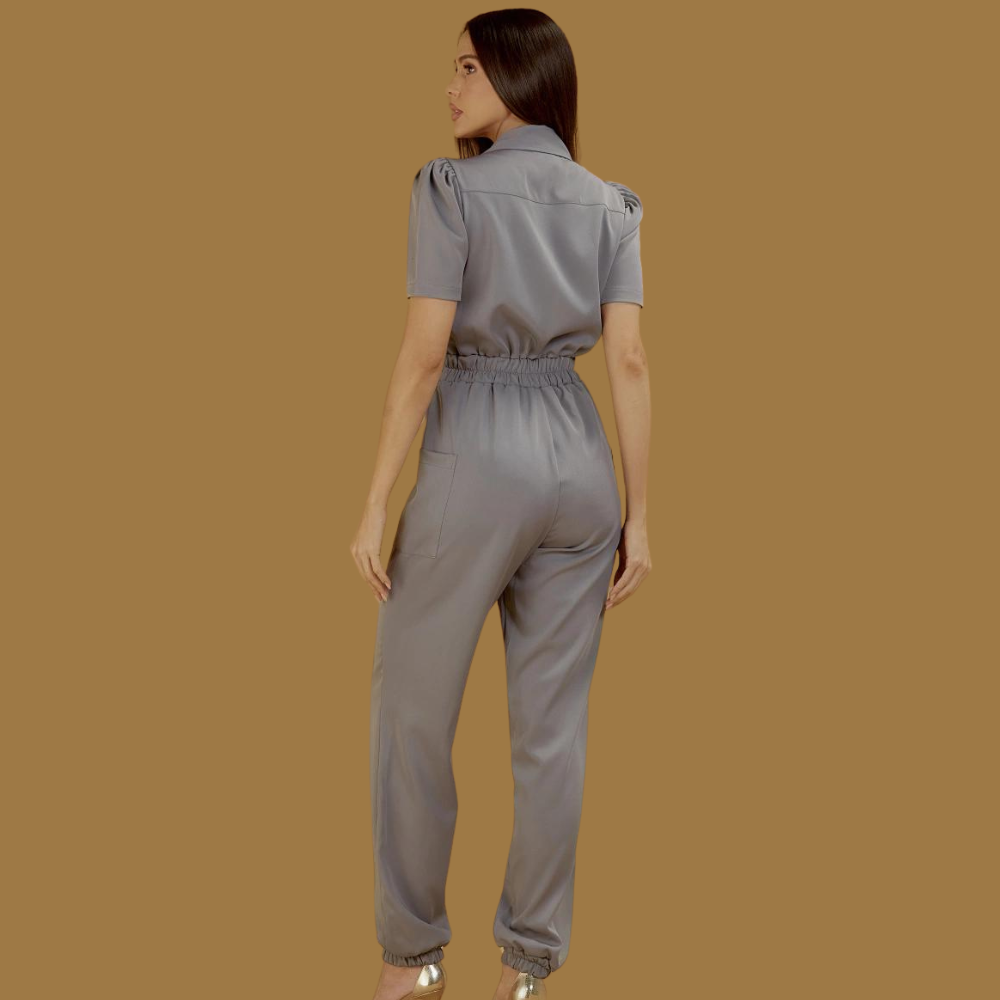 Women's Polo Neck Puff Sleeve Jumpsuit