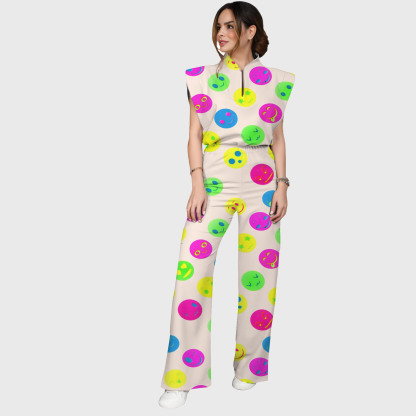 Women's Colorful Smiley Face Pattern Nurse Scrub Set