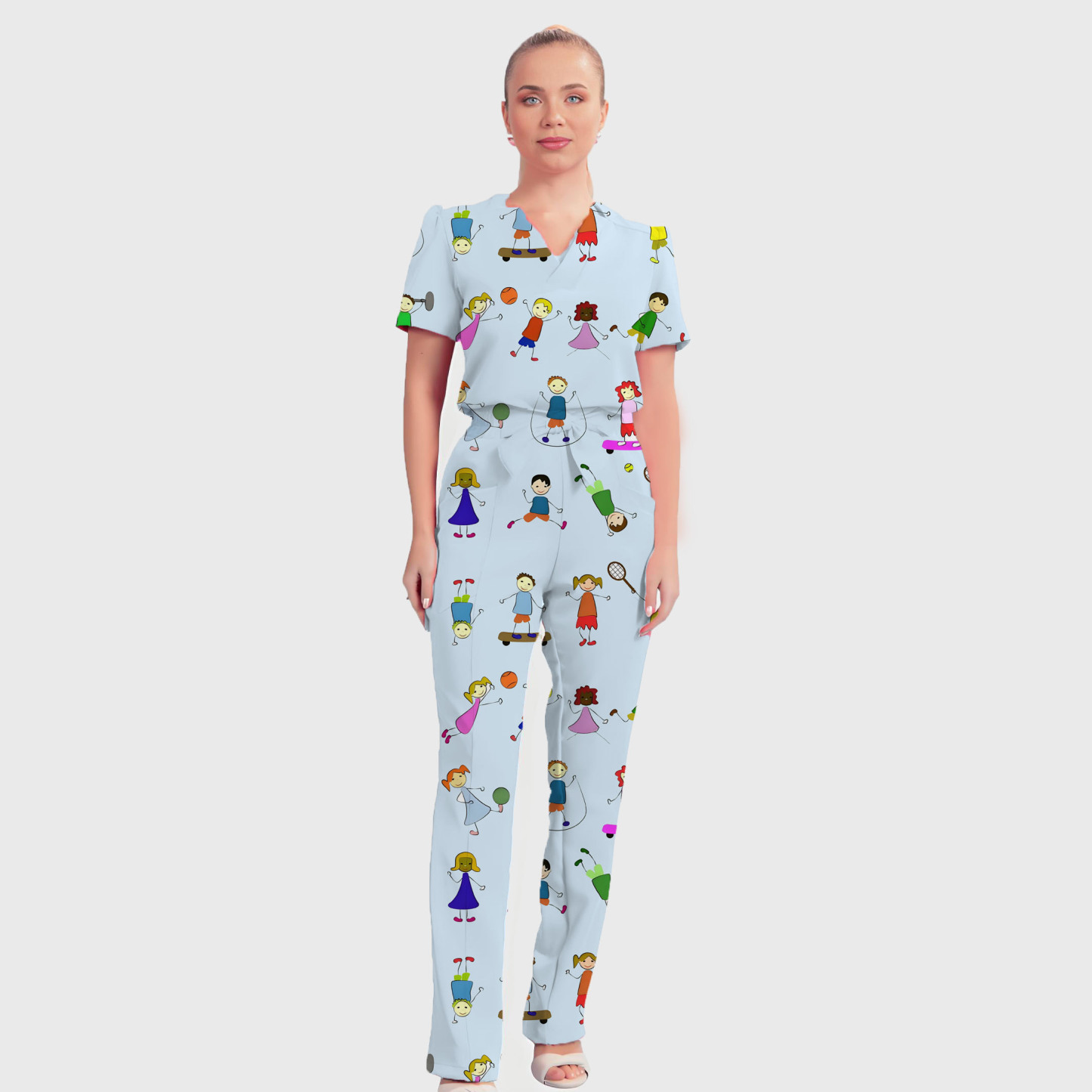 Women's Cartoon Children's Pattern Nurse Scrub Set