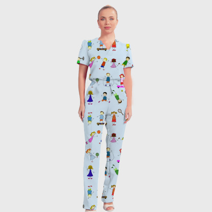 Women's Cartoon Children's Pattern Nurse Scrub Set
