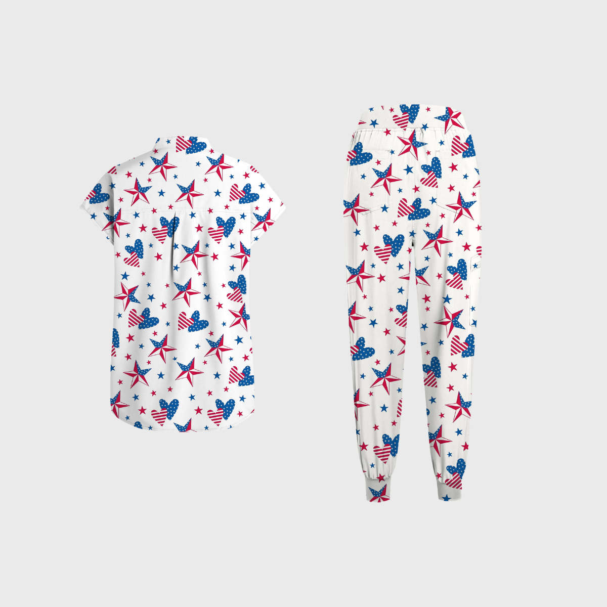 Women's Round Neck Independence Day Printed Scrub Set SI11