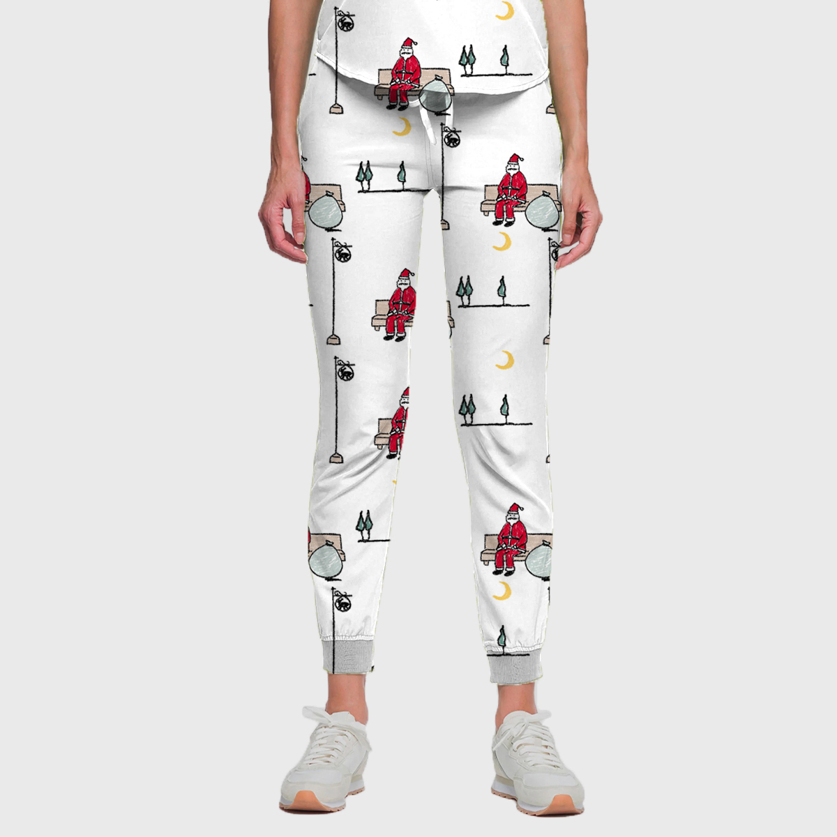 Women's Colorful Santa Claus Pattern Nurse Scrub Set